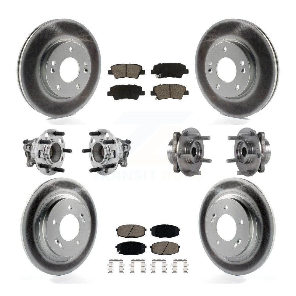 Front Rear Hub Bearing Coated Disc Brake Rotor And Pads Kit (10Pc) For Hyundai Elantra GT KBB-131621