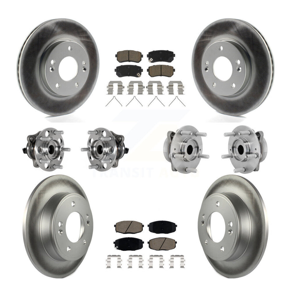 Front Rear Hub Bearings Coated Disc Brake Rotors And Pads Kit (10Pc) For Hyundai Kona KBB-131624