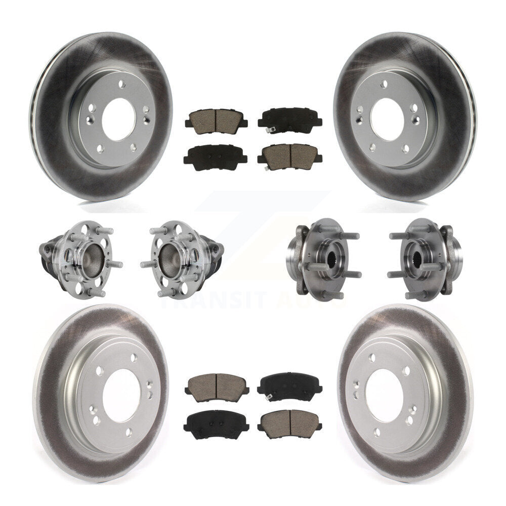 Front Rear Hub Bearings Coated Disc Brake Rotors And Pads Kit (10Pc) For Hyundai Veloster KBB-131627