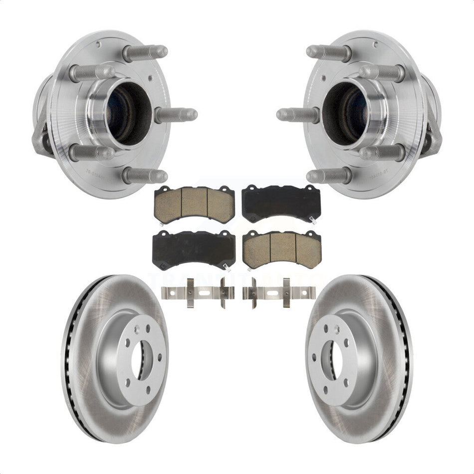 Front Hub Bearing Assembly Coated Brake Rotor & Pads Kit For 2017 Cadillac ATS V with RWD KBB-131682