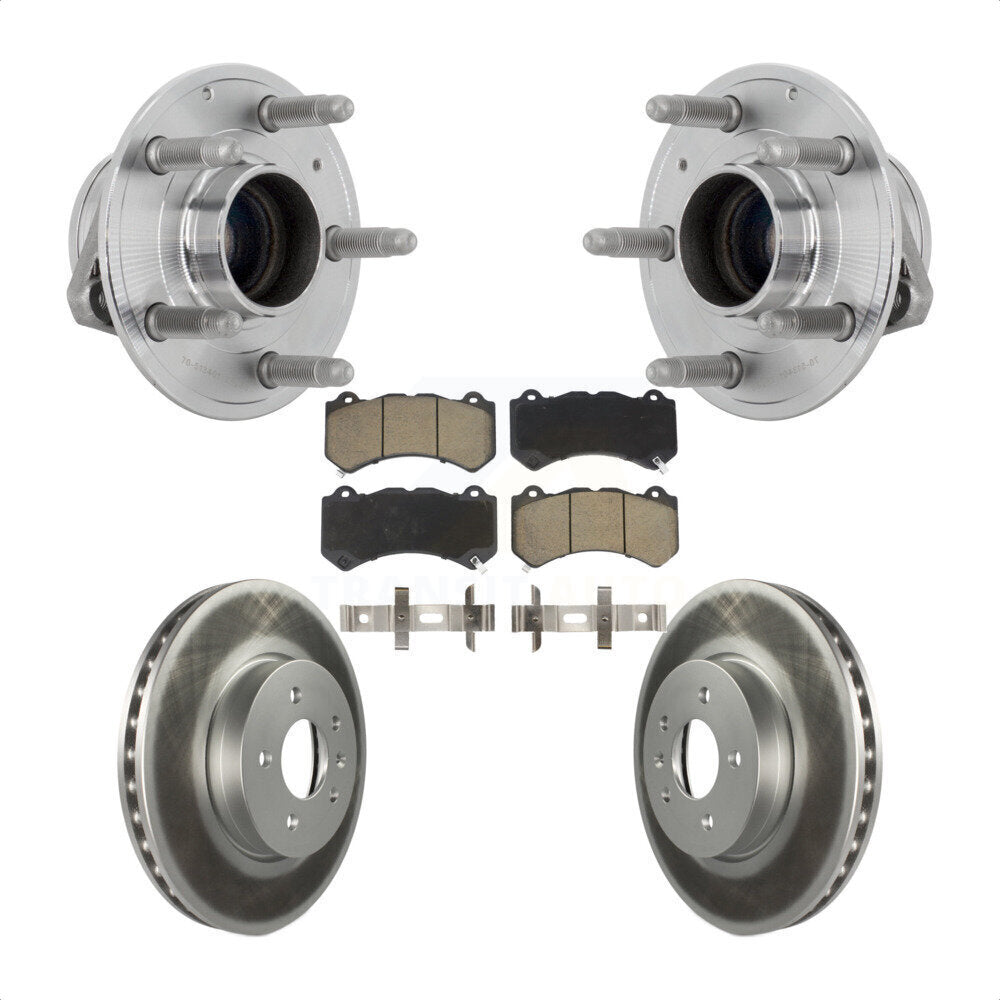 Front Hub Bearing Assembly Coated Disc Brake Rotor & Pads Kit For Cadillac ATS V with RWD KBB-131683