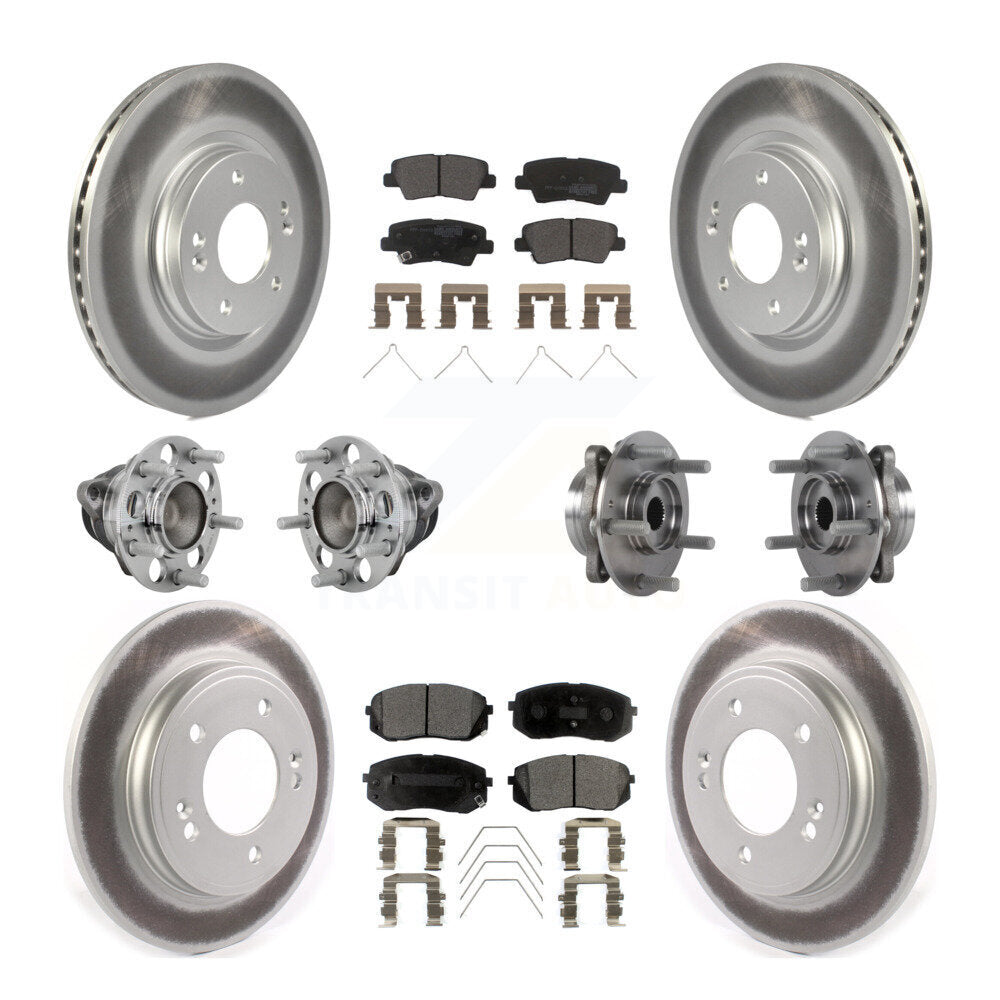 Front Rear Hub Bearing Coated Brake Rotor & Pad Kit (10Pc) For Kia Forte Hyundai Veloster KBB-131783