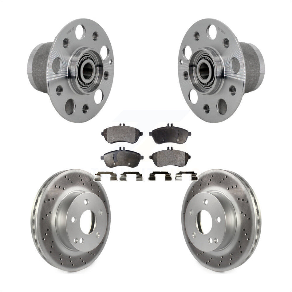 Front Hub Bearing Assembly Coated Disc Brake Rotor & Pads Kit For Mercedes-Benz C300 C250 KBB-131808