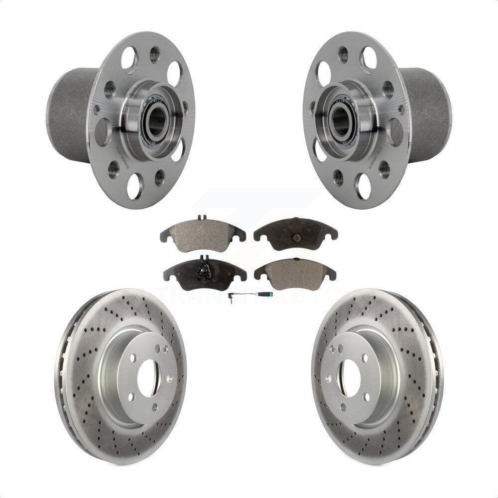 Front Hub Bearing Assembly Coated Brake Rotor & Pads Kit For Mercedes-Benz E350 E400 E250 KBB-131816