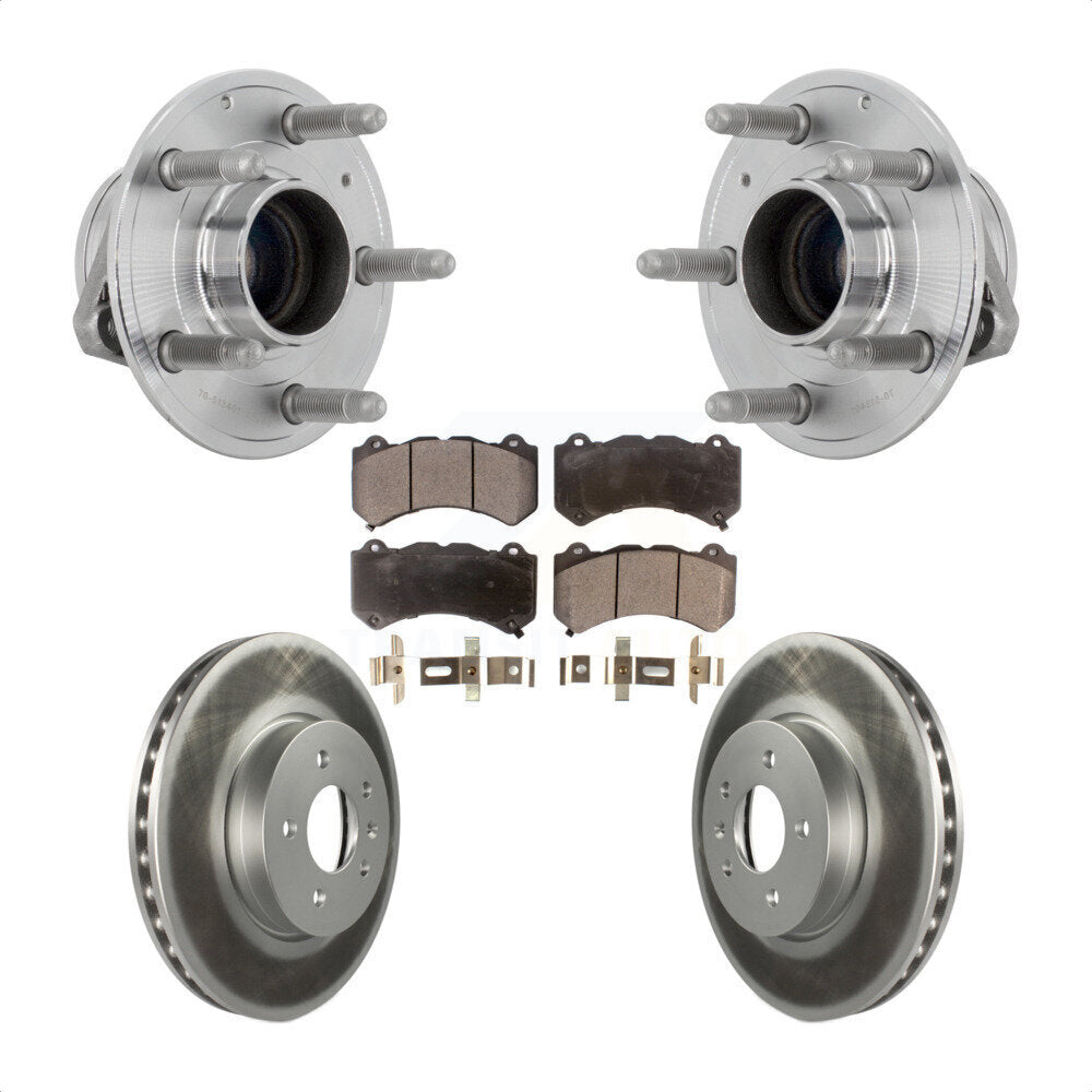 Front Hub Bearing Assembly Coated Disc Brake Rotor & Pads Kit For Cadillac ATS V with RWD KBB-131835