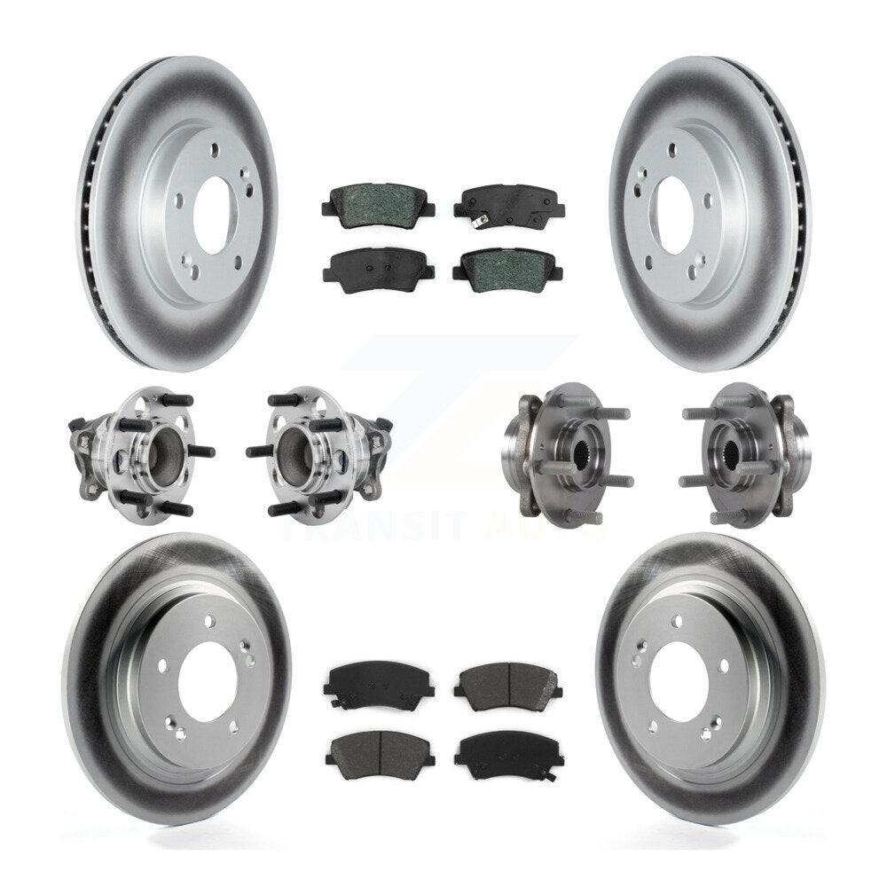 Front Rear Hub Bearings Coated Disc Brake Rotors And Pads Kit (10Pc) For Hyundai Ioniq KBB-131878
