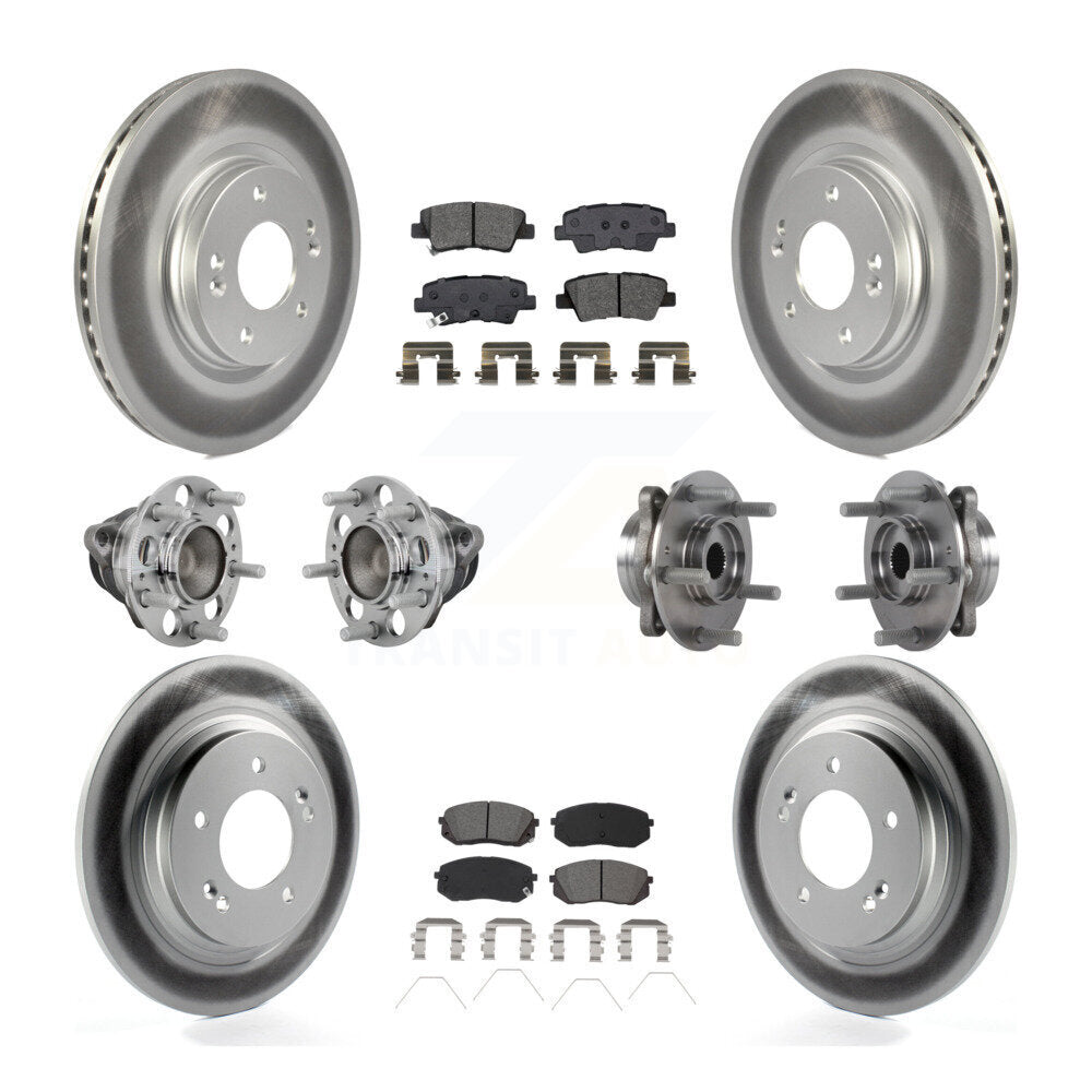 Front Rear Hub Bearing Coated Disc Brake Rotor And Pads Kit (10Pc) For Hyundai Elantra GT KBB-131883
