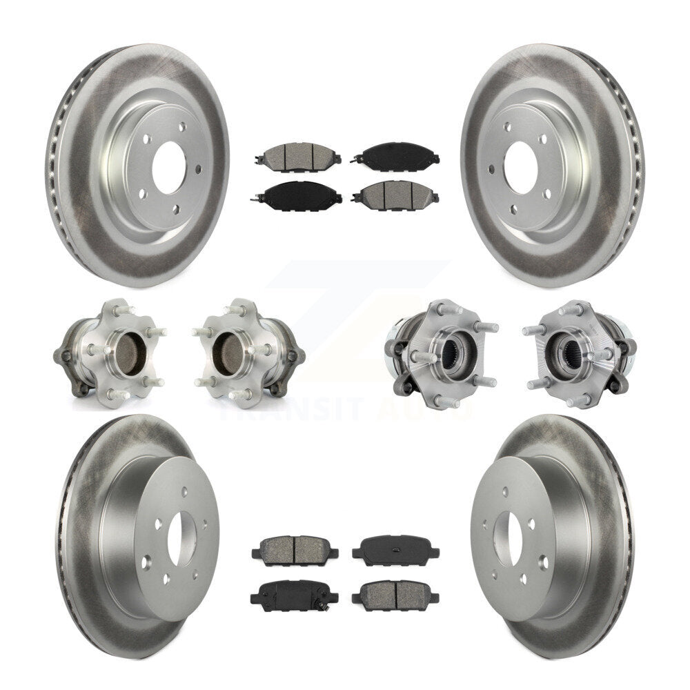 Front Rear Hub Bearing Coated Disc Brake Rotors And Pads Kit (10Pc) For Nissan Murano FWD KBB-131928