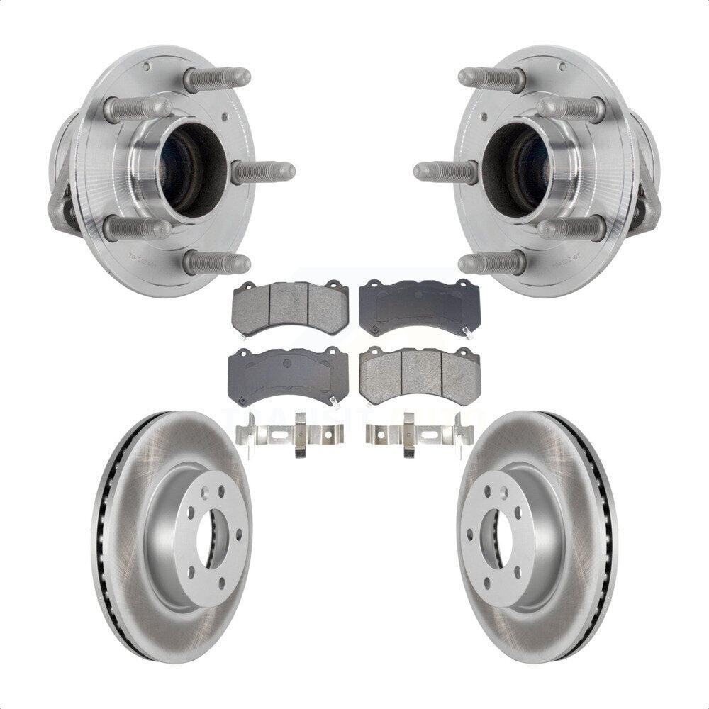 Front Hub Bearing Assembly Coated Brake Rotor & Pads Kit For 2017 Cadillac ATS V with RWD KBB-131945