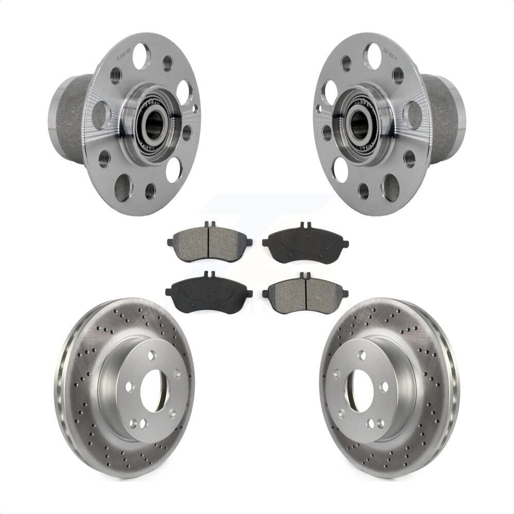 Front Hub Bearing Assembly Coated Disc Brake Rotor & Pads Kit For Mercedes-Benz C300 C250 KBB-131965