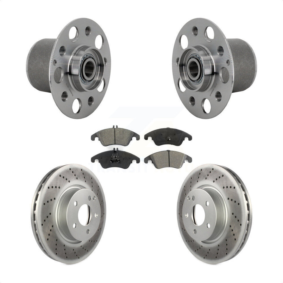 Front Hub Bearing Assembly Coated Brake Rotor & Pads Kit For Mercedes-Benz E350 E400 E250 KBB-131977