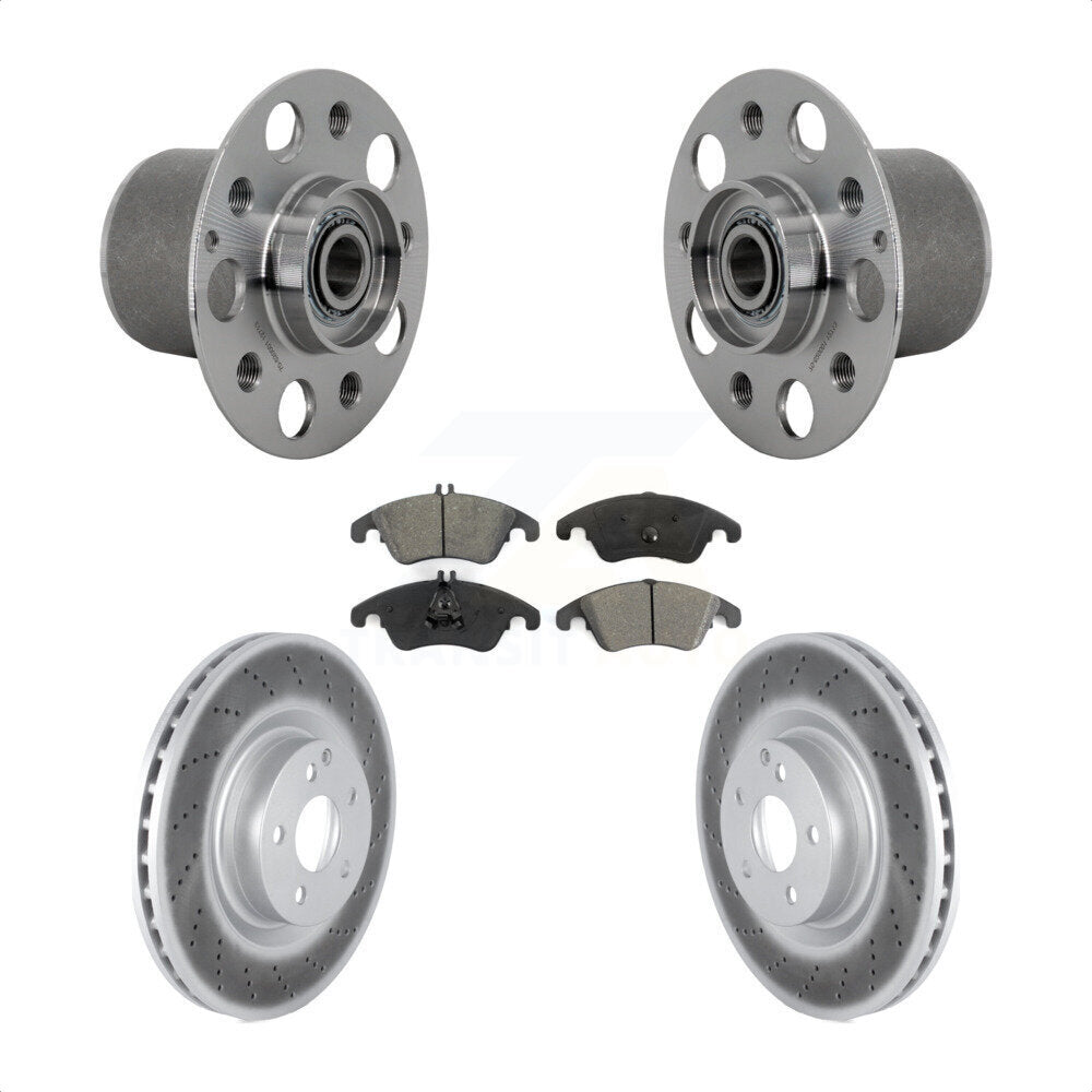 Front Hub Bearing Assembly Coated Disc Brake Rotor & Pads Kit For Mercedes-Benz E400 E550 KBB-131978