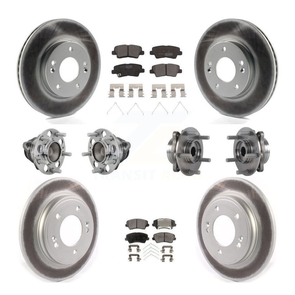 Front Rear Hub Bearings Coated Disc Brake Rotors And Pads Kit (10Pc) For Hyundai Veloster KBB-132060