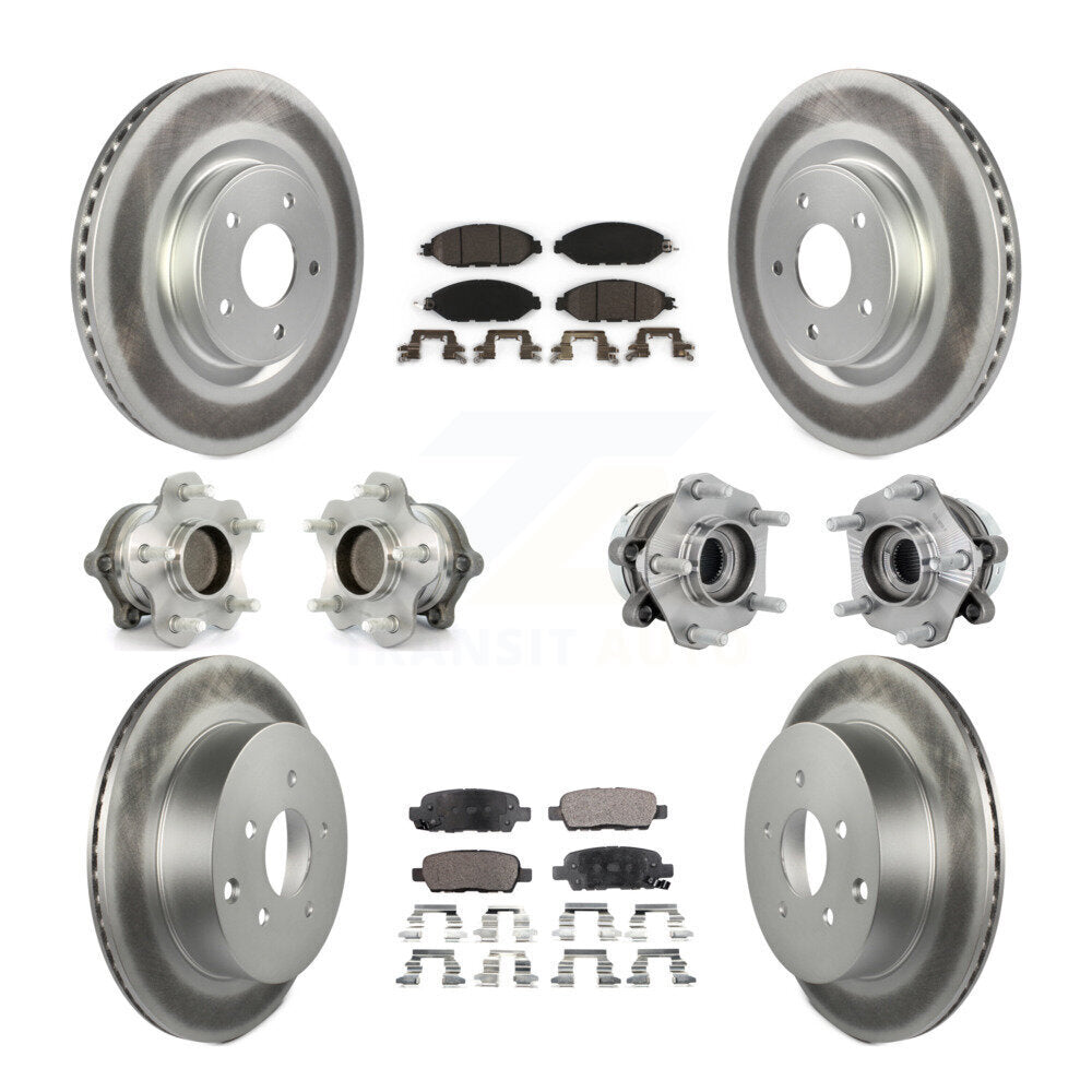 Front Rear Hub Bearing Coated Disc Brake Rotors And Pads Kit (10Pc) For Nissan Murano FWD KBB-132074