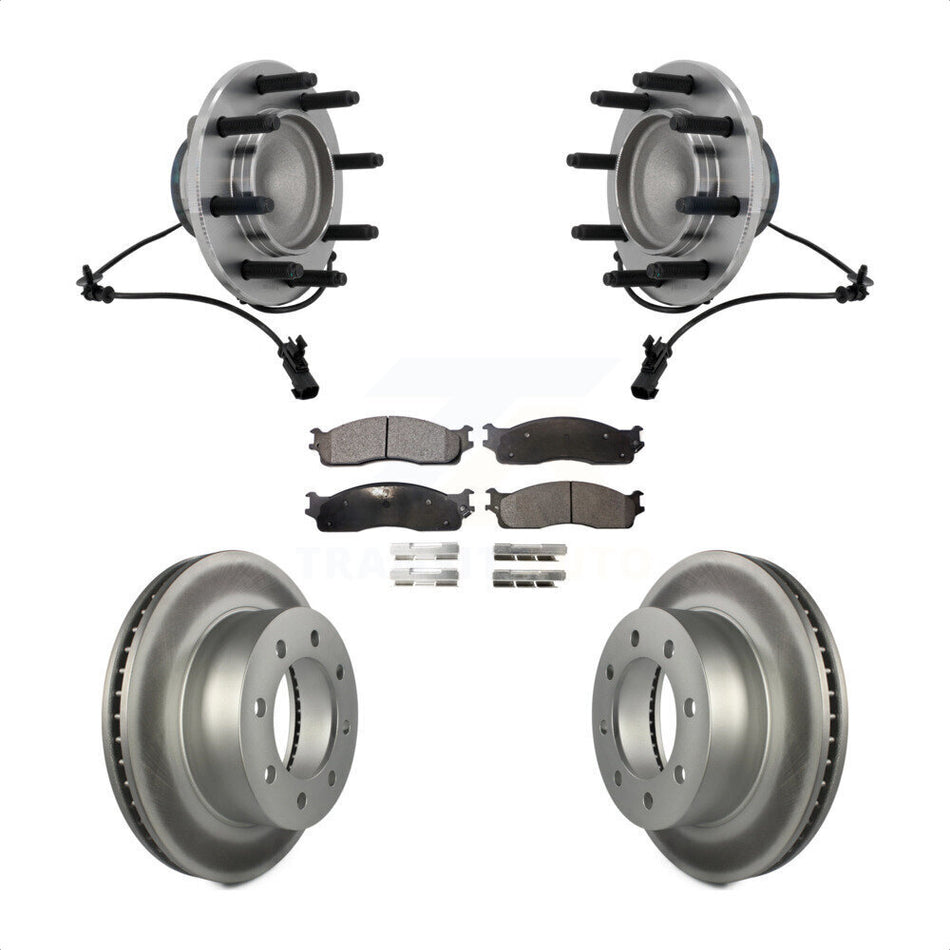 Front Hub Bearing Assembly Coated Disc Brake Rotor & Pad Kit For Dodge Ram 1500 3500 2500 KBB-132116