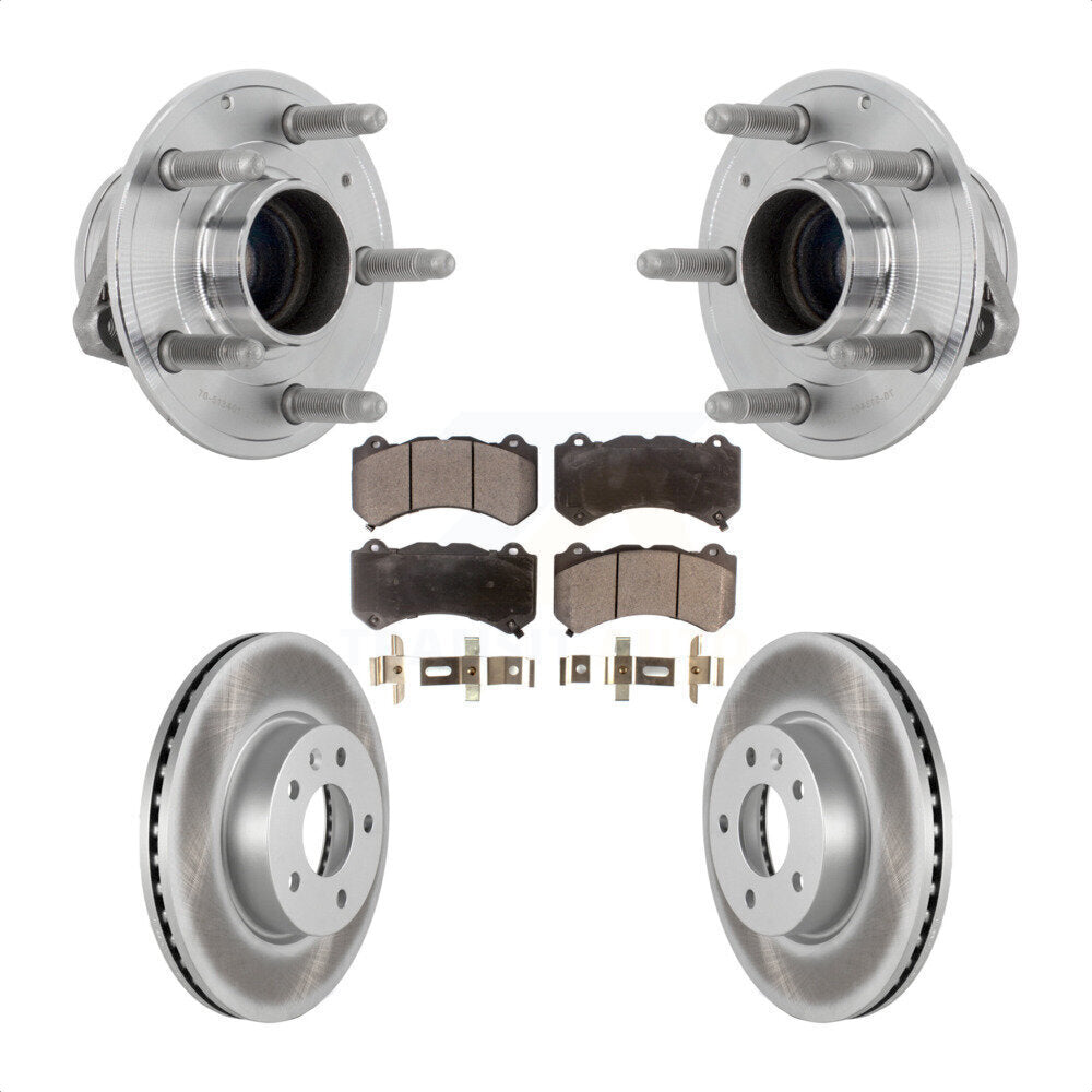 Front Hub Bearing Assembly Coated Brake Rotor & Pads Kit For 2017 Cadillac ATS V with RWD KBB-132121