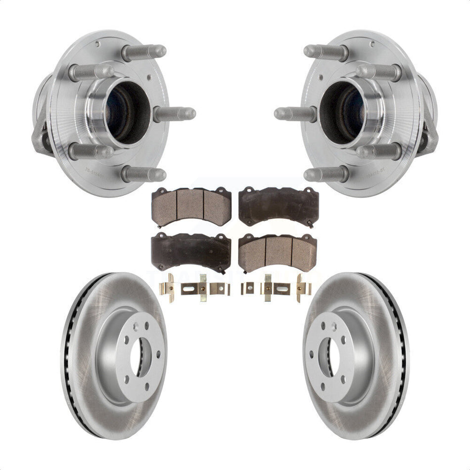 Front Hub Bearing Assembly Coated Brake Rotor & Pads Kit For 2017 Cadillac ATS V with RWD KBB-132121