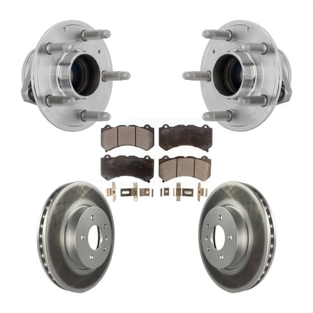 Front Hub Bearing Assembly Coated Disc Brake Rotor & Pads Kit For Cadillac ATS V with RWD KBB-132122