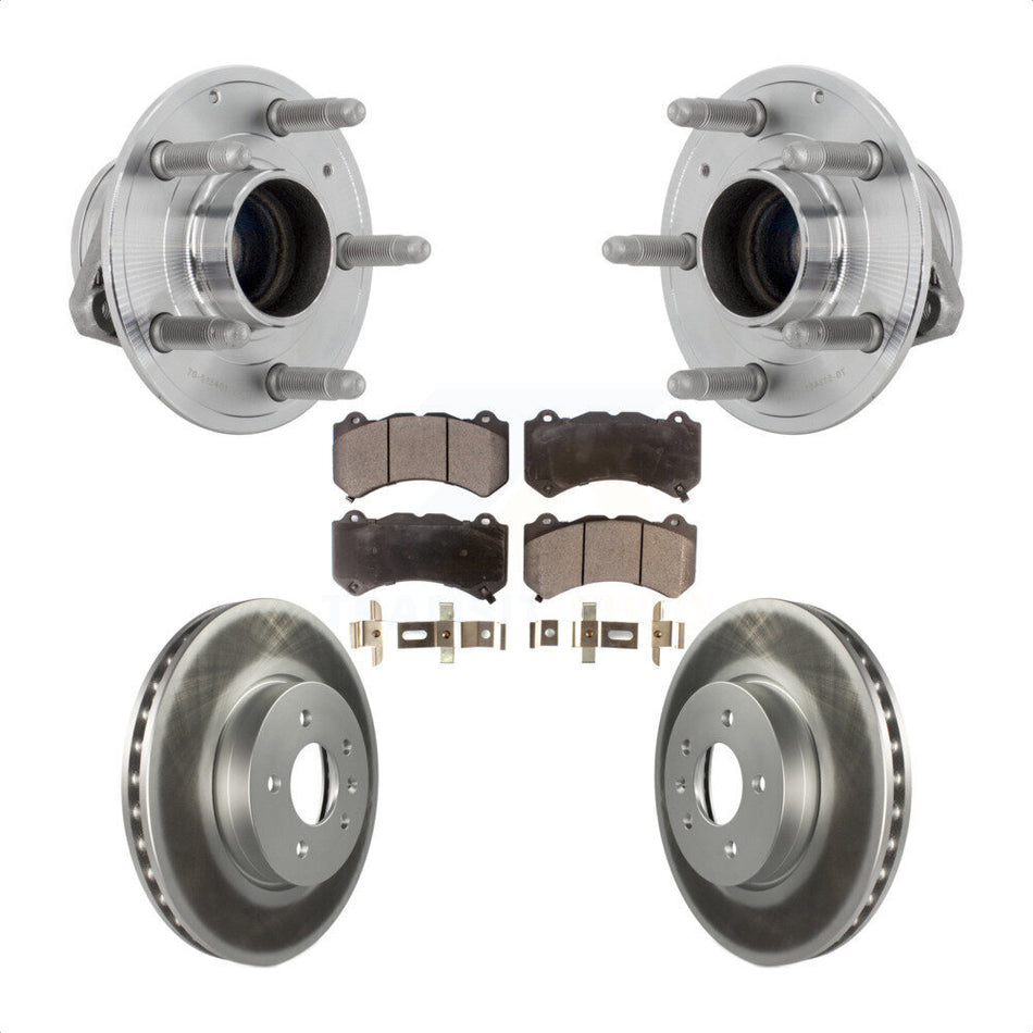 Front Hub Bearing Assembly Coated Disc Brake Rotor & Pads Kit For Cadillac ATS V with RWD KBB-132122