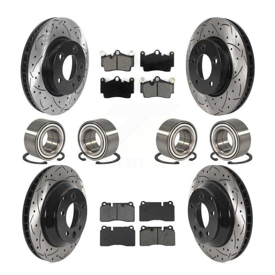 Front Rear Bearings Coated Disc Brake Rotors And Pads Kit (10Pc) For Volkswagen Touareg KBB-132408