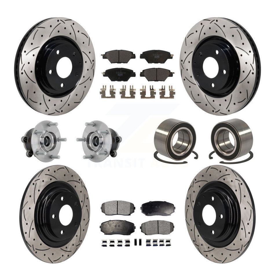 Front Rear Hub Bearing Coated Brake Rotor And Pad Kit (10Pc) For 2016-2018 Mazda CX-9 AWD KBB-132409
