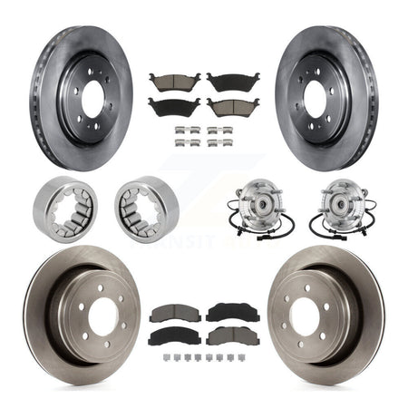 Front Rear Hub Bearing Brake Rotor Pads Shoe Kit (10Pc) For 17 Ford F-150 Raptor with 4WD KBB-132465