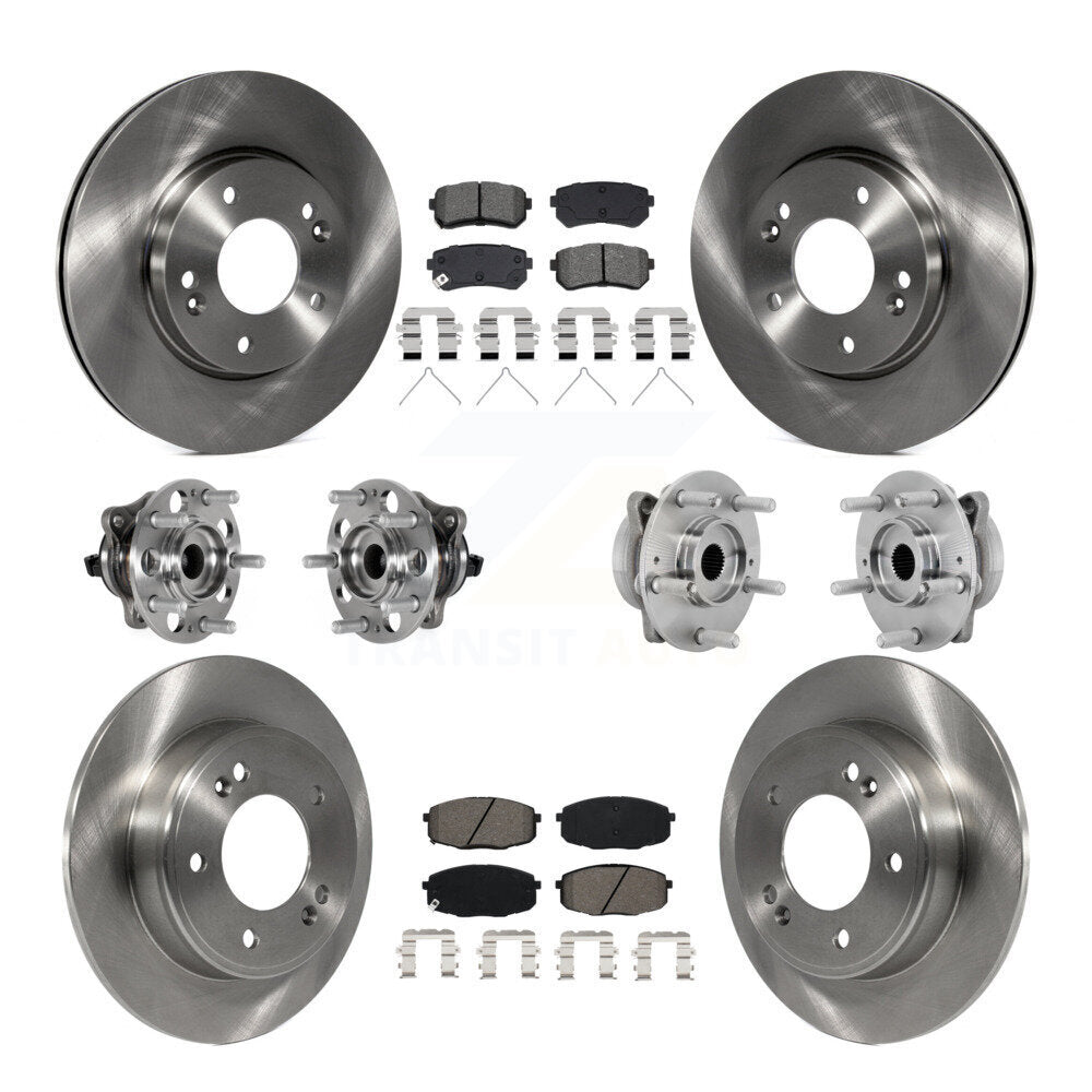 Front Rear Hub Bearing Disc Brake Rotor And Semi-Metallic Pad Kit (10Pc) For Hyundai Kona KBB-132568