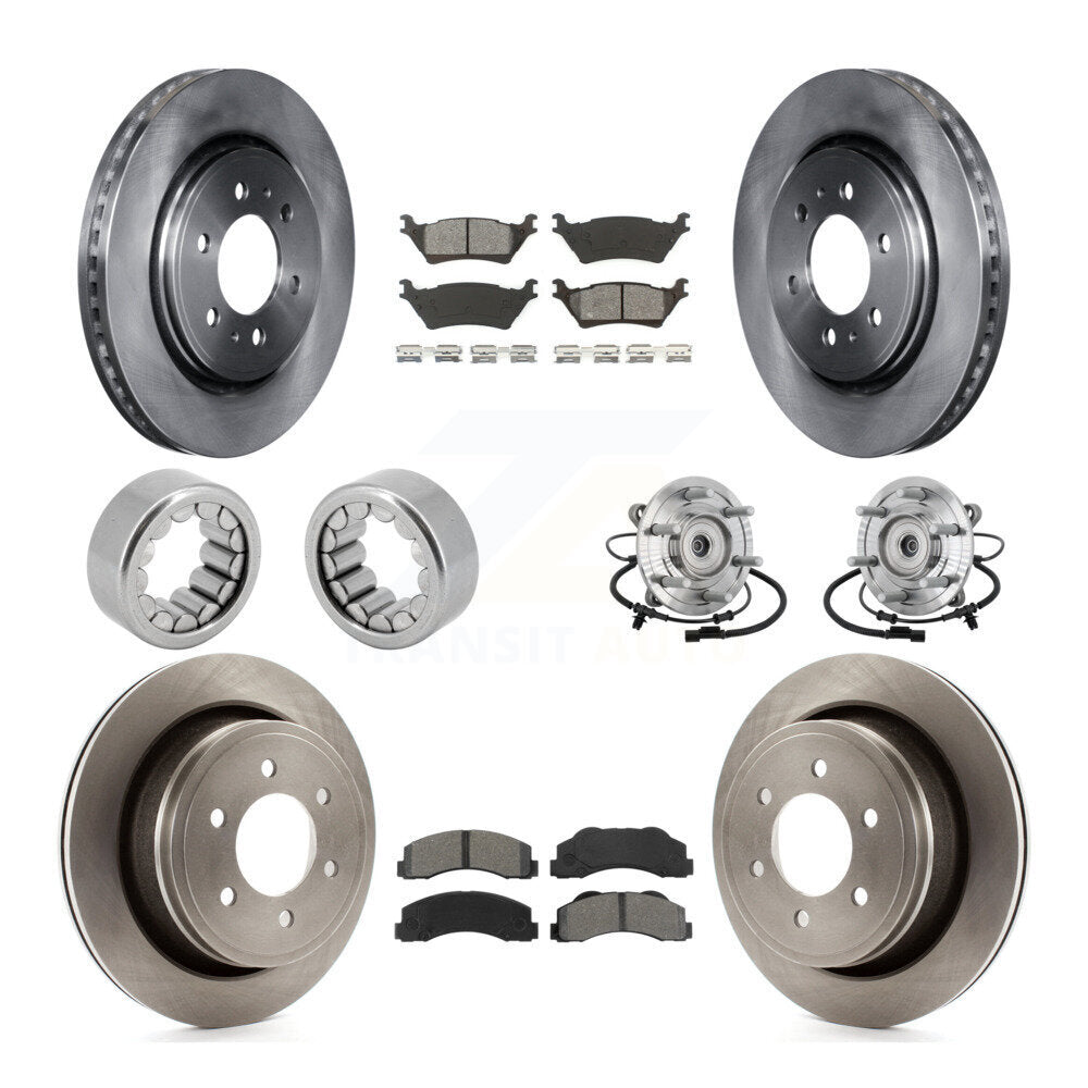 Front Rear Hub Bearing Brake Rotor Pads Shoe Kit (10Pc) For 17 Ford F-150 Raptor with 4WD KBB-132596