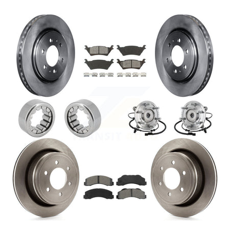 Front Rear Hub Bearing Brake Rotor Pads Shoe Kit (10Pc) For 17 Ford F-150 Raptor with 4WD KBB-132596