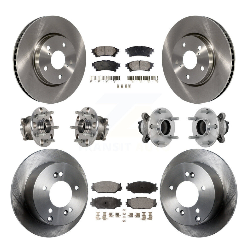 Front Rear Hub Bearing Brake Rotor Pad Kit (10Pc) For 2014-2015 Lexus IS250 Base with RWD KBB-132645