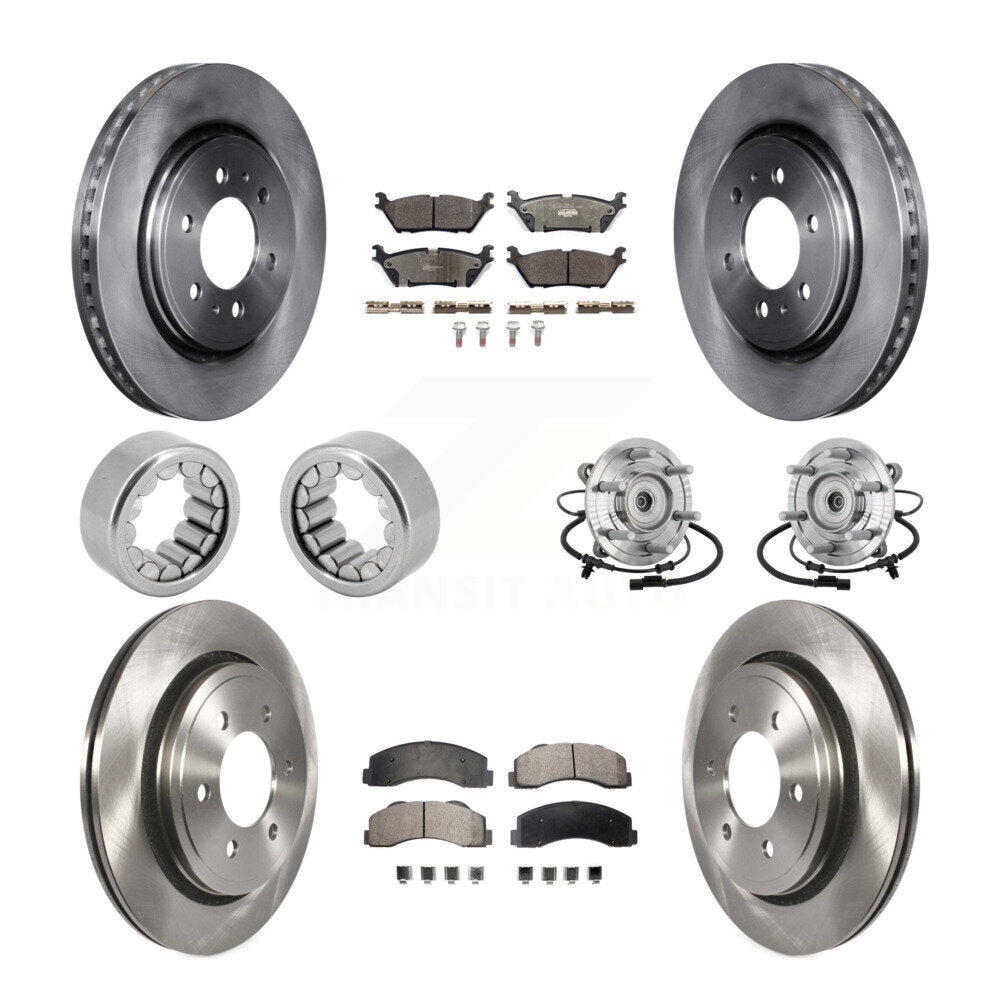 Front Rear Hub Bearing Brake Rotor Pads Shoe Kit (10Pc) For 17 Ford F-150 Raptor with 4WD KBB-132665