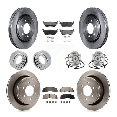 Front Rear Hub Bearing Brake Rotor Pads Shoe Kit (10Pc) For 17 Ford F-150 Raptor with 4WD KBB-132666