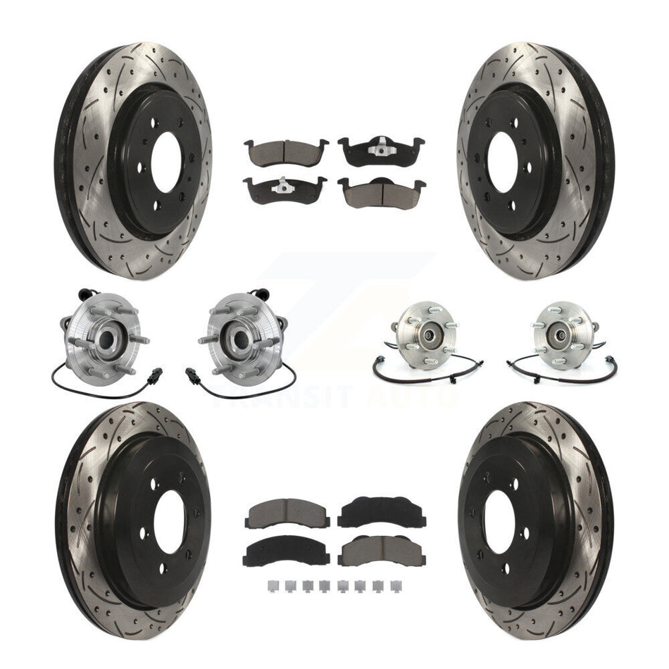Front Rear Hub Bearing Coated Brake Rotor Pads Kit (10Pc) For Ford Expedition Lincoln 4WD KBB-132684