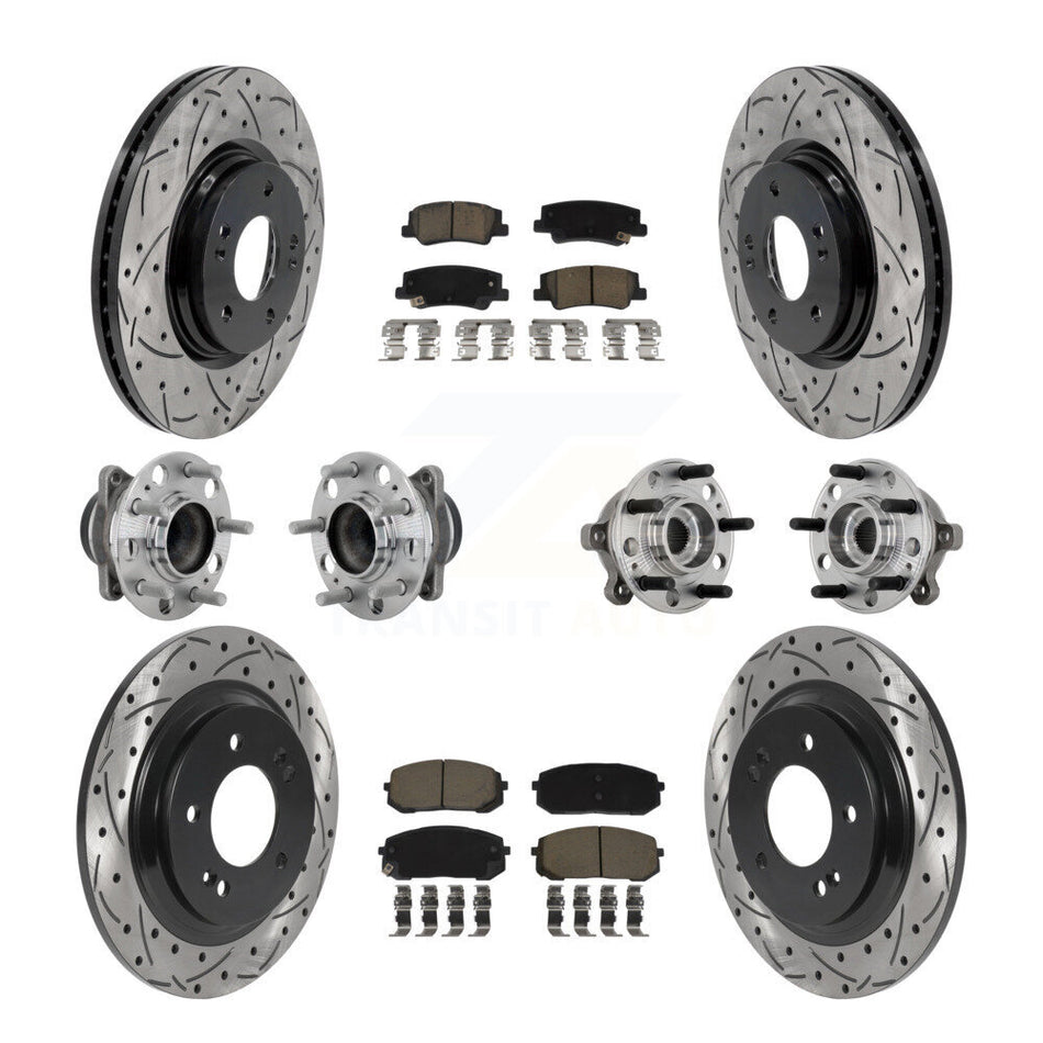 Front Rear Hub Bearing Coated Disc Brake Rotor & Pad Kit (10Pc) For Hyundai Sonata Kia K5 KBB-132697