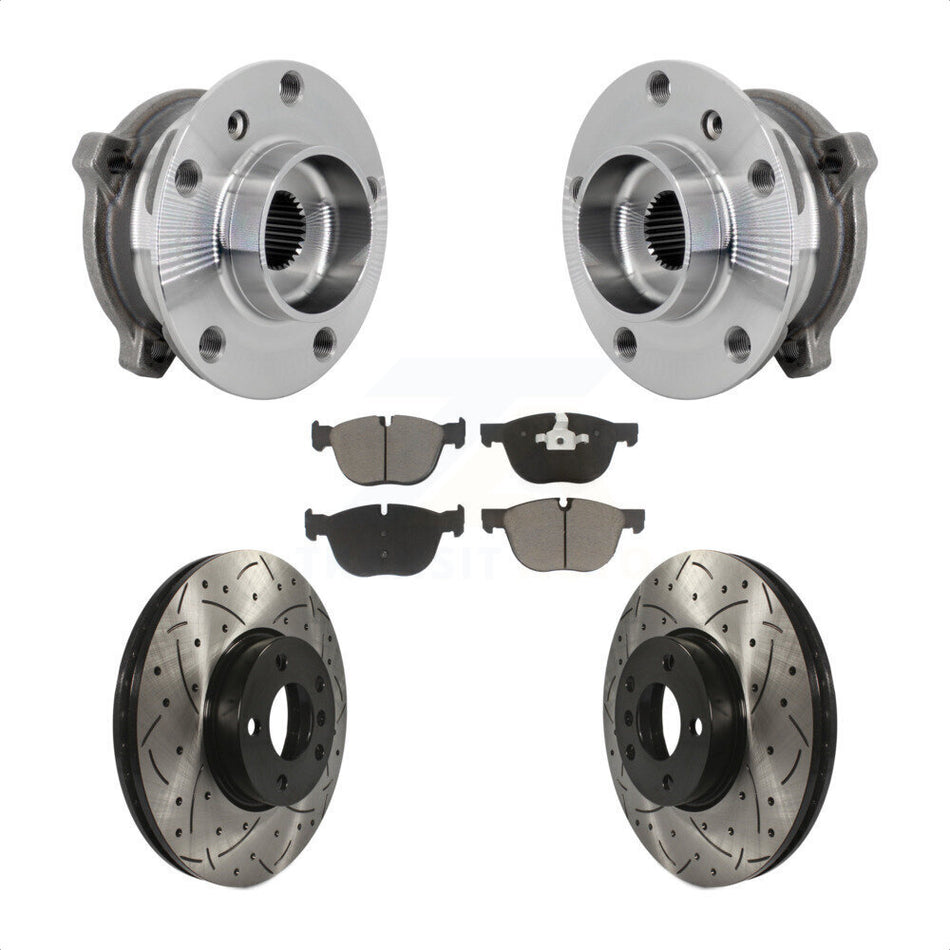Front Hub Bearing Assembly Drill Slot Brake Rotor Pad Kit For BMW X5 X6 M12 x 1.25 Thread KBB-132701