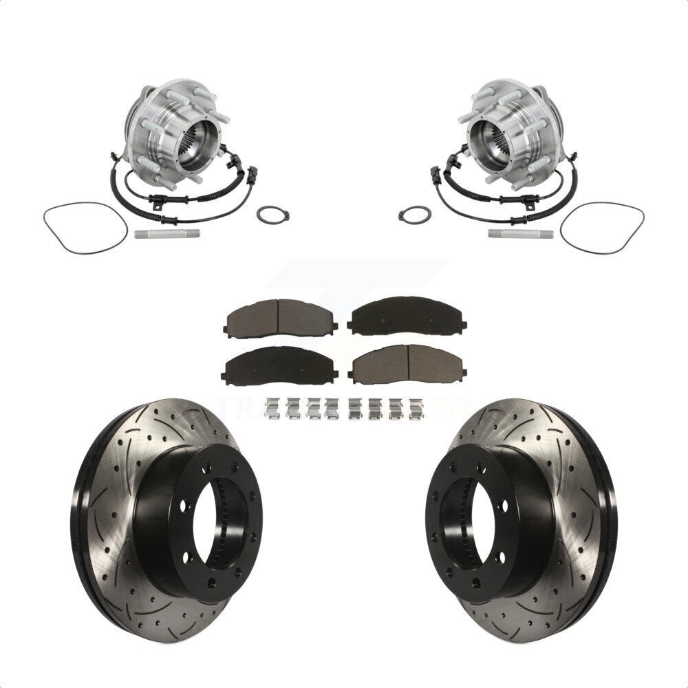 Front Hub Bearing Assembly Coat Drill Slot Brake Rotor Pads Kit For Ford F-450 Super Duty KBB-132711