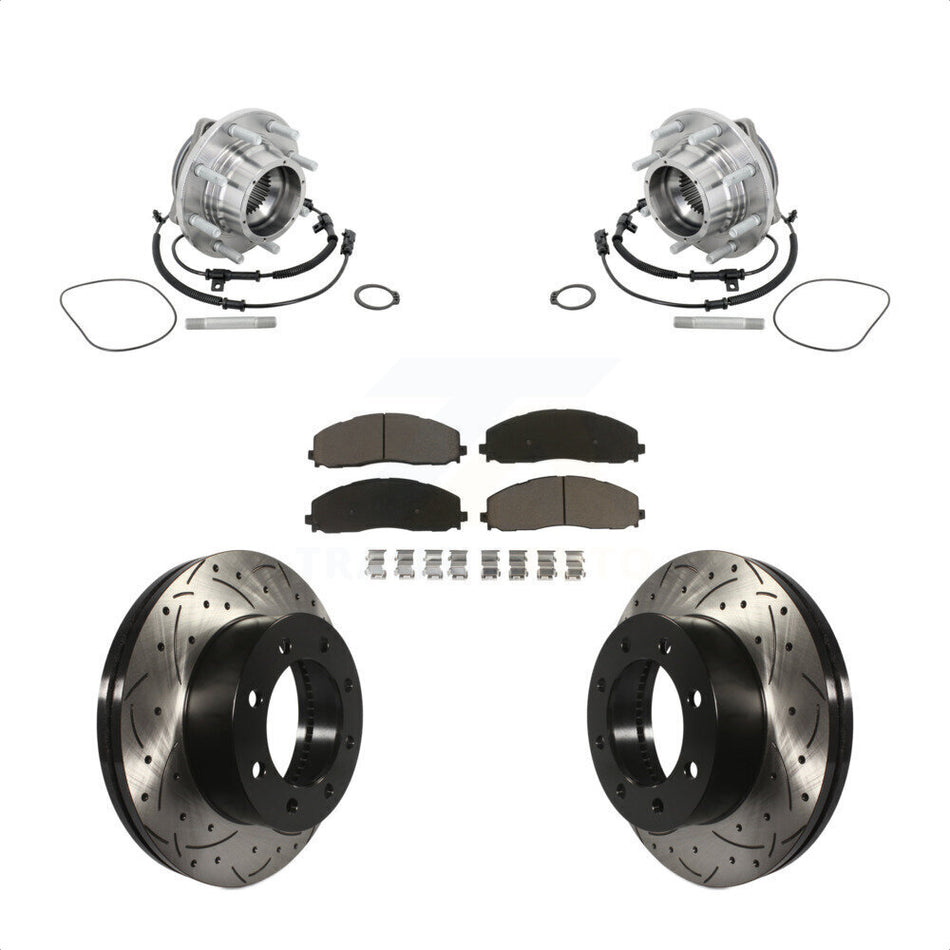 Front Hub Bearing Assembly Coat Drill Slot Brake Rotor Pads Kit For Ford F-450 Super Duty KBB-132711