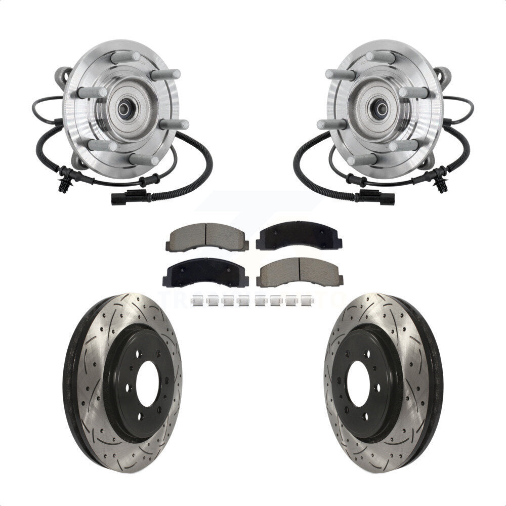 Front Hub Bearing Assembly Drill Slot Brake Rotor Pad Kit For 2018-2020 Ford F-150 Raptor KBB-132714