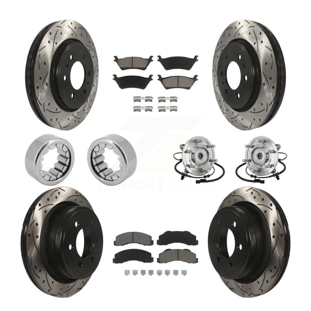 Front Rear Hub Bearings Coated Disc Brake Rotors And Pads Shoes Kit (10Pc) For Ford F-150 KBB-132721