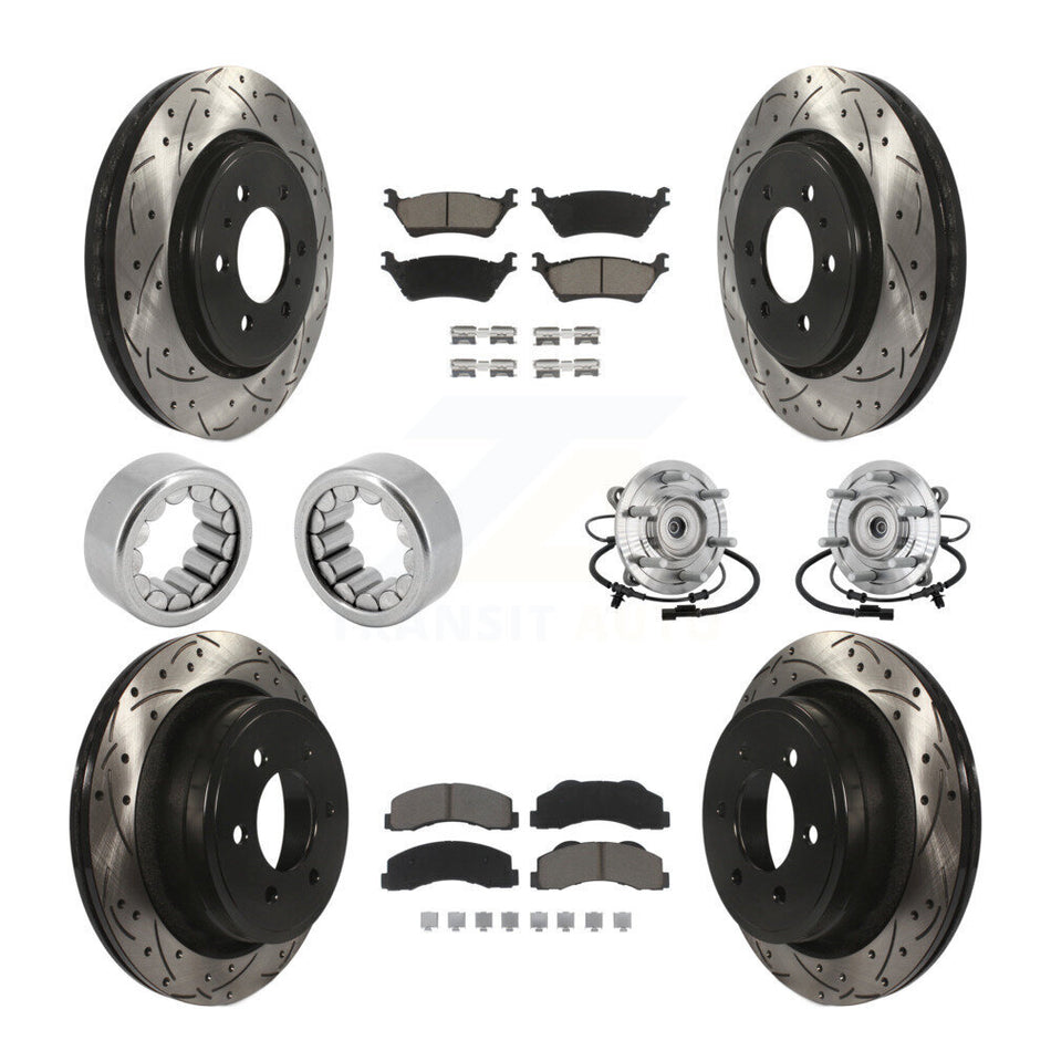 Front Rear Hub Bearings Coated Disc Brake Rotors And Pads Shoes Kit (10Pc) For Ford F-150 KBB-132721
