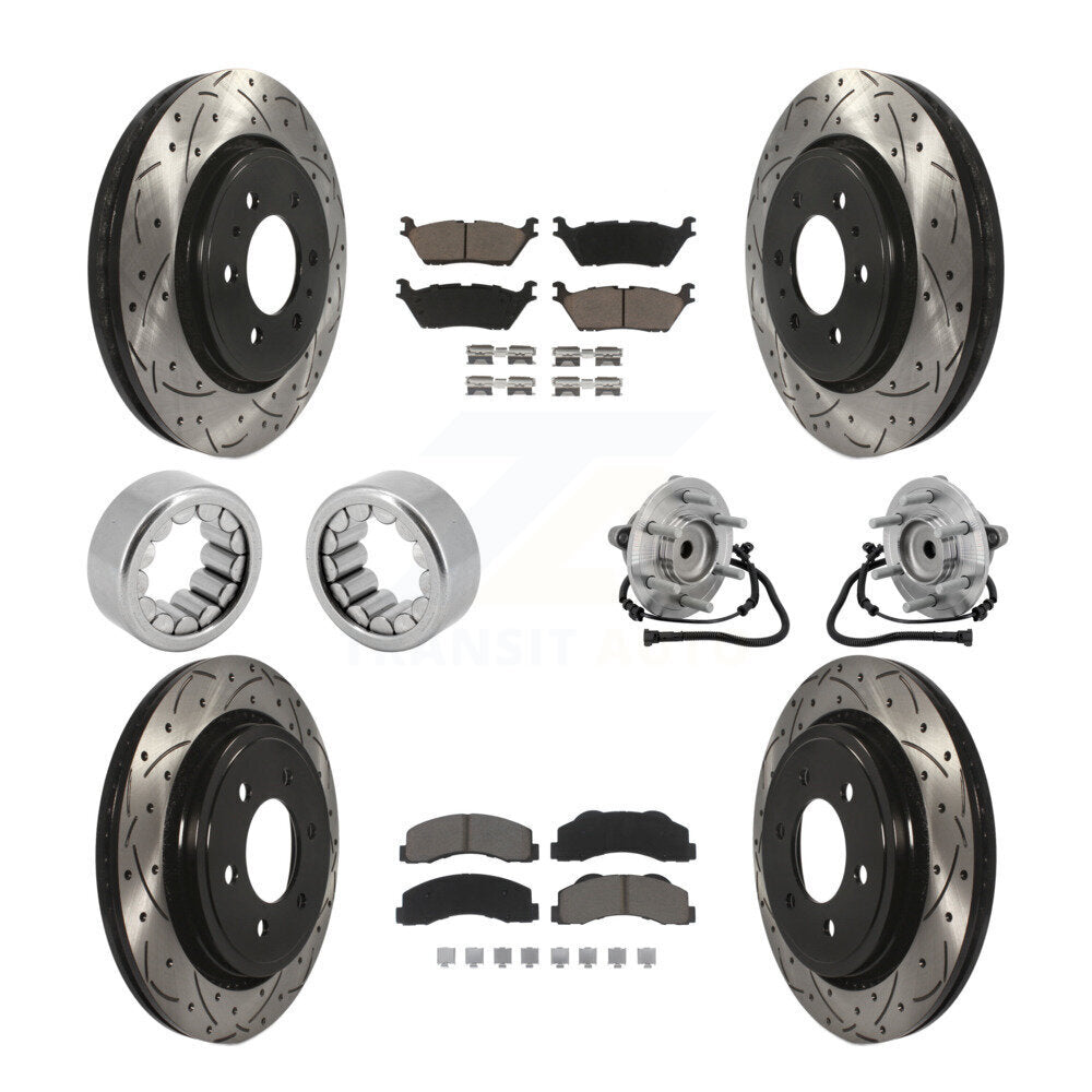 Front Rear Hub Bearing Coat Brake Rotor Pads Shoe Kit (10Pc) For 2015-2017 Ford F-150 RWD KBB-132724