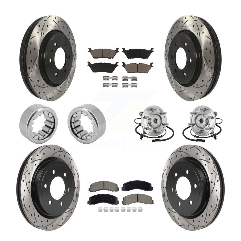 Front Rear Hub Bearing Coated Brake Rotor Pad Shoe Kit (10Pc) For 18-20 Ford F-150 Raptor KBB-132725