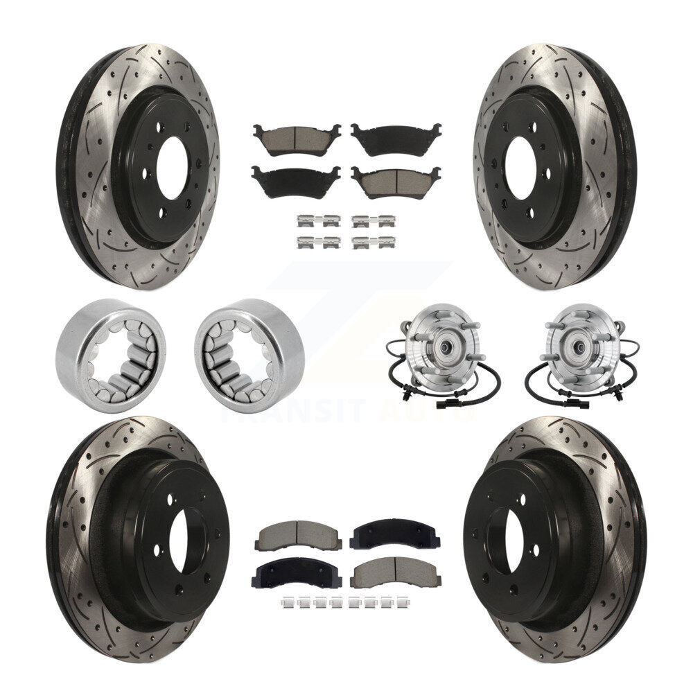 Front Rear Hub Bearing Coated Brake Rotor Pad Shoe Kit (10Pc) For 18-20 Ford F-150 Raptor KBB-132726