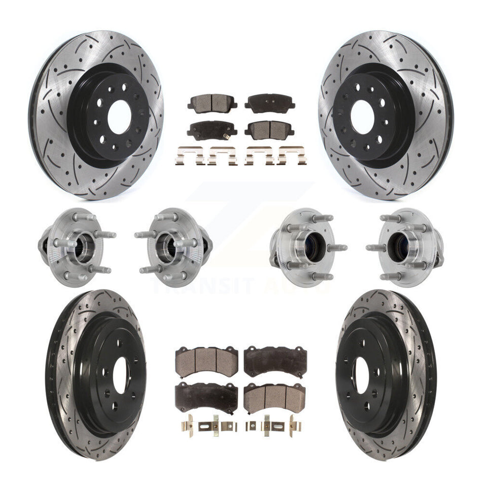 Front Rear Hub Bearings Coated Disc Brake Rotors And Pads Kit (10Pc) For Cadillac CTS KBB-132741