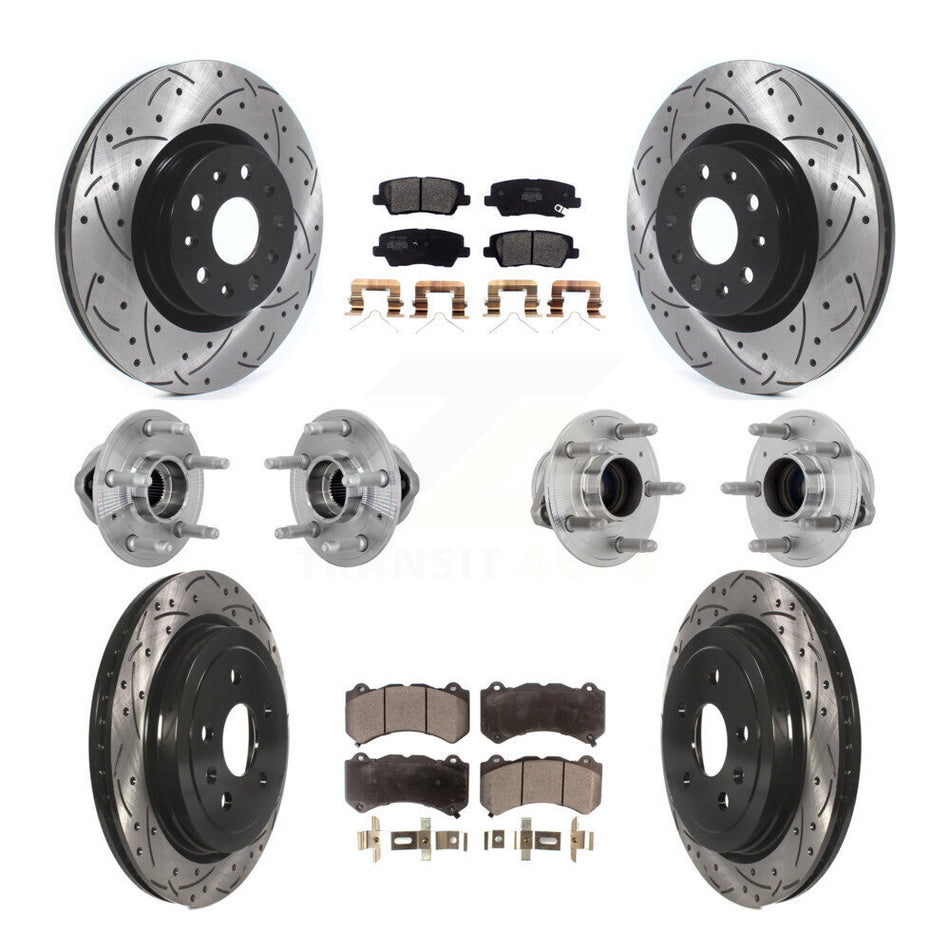 Front Rear Hub Bearings Coated Disc Brake Rotors And Pads Kit (10Pc) For Cadillac CTS KBB-132742