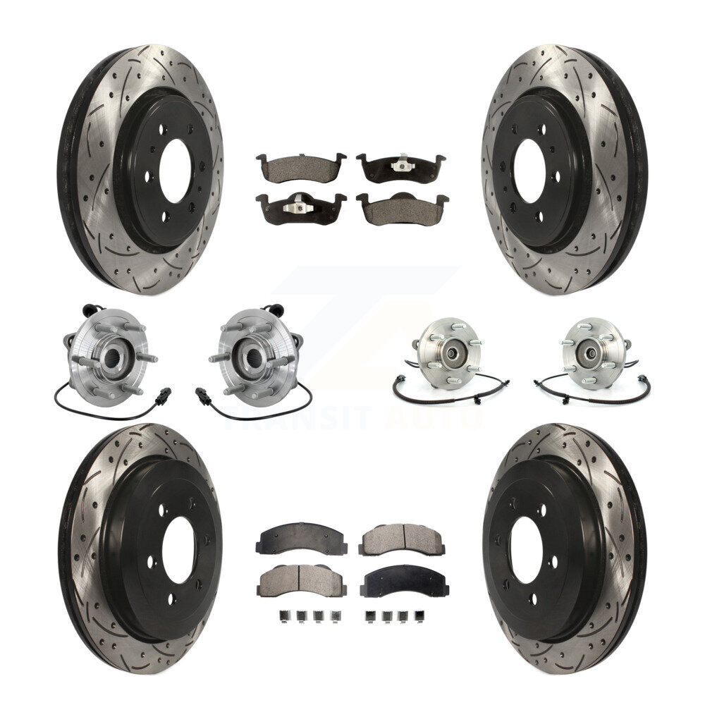 Front Rear Hub Bearing Coated Brake Rotor Pads Kit (10Pc) For Ford Expedition Lincoln 4WD KBB-132753