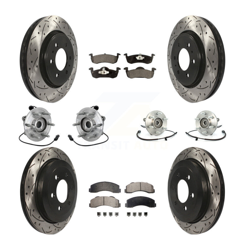 Front Rear Hub Bearing Coated Brake Rotor Pads Kit (10Pc) For Ford Expedition Lincoln 4WD KBB-132753