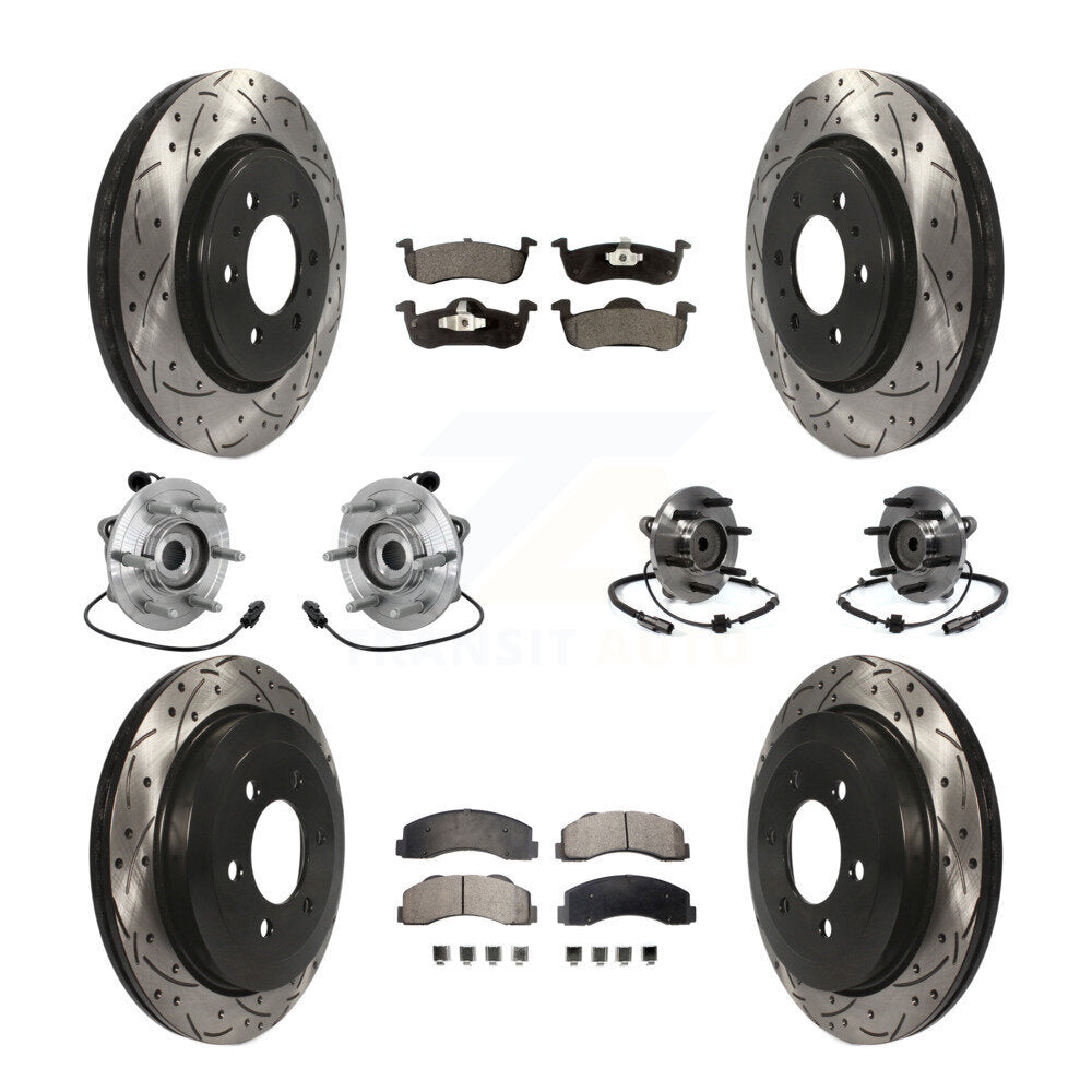 Front Rear Hub Bearing Coated Brake Rotor Pads Kit (10Pc) For Ford Expedition Lincoln RWD KBB-132754