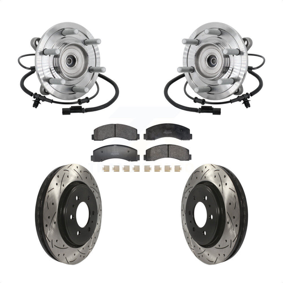 Front Hub Bearing Assembly Drill Slot Brake Rotor Pad Kit For 2018-2020 Ford F-150 Raptor KBB-132774
