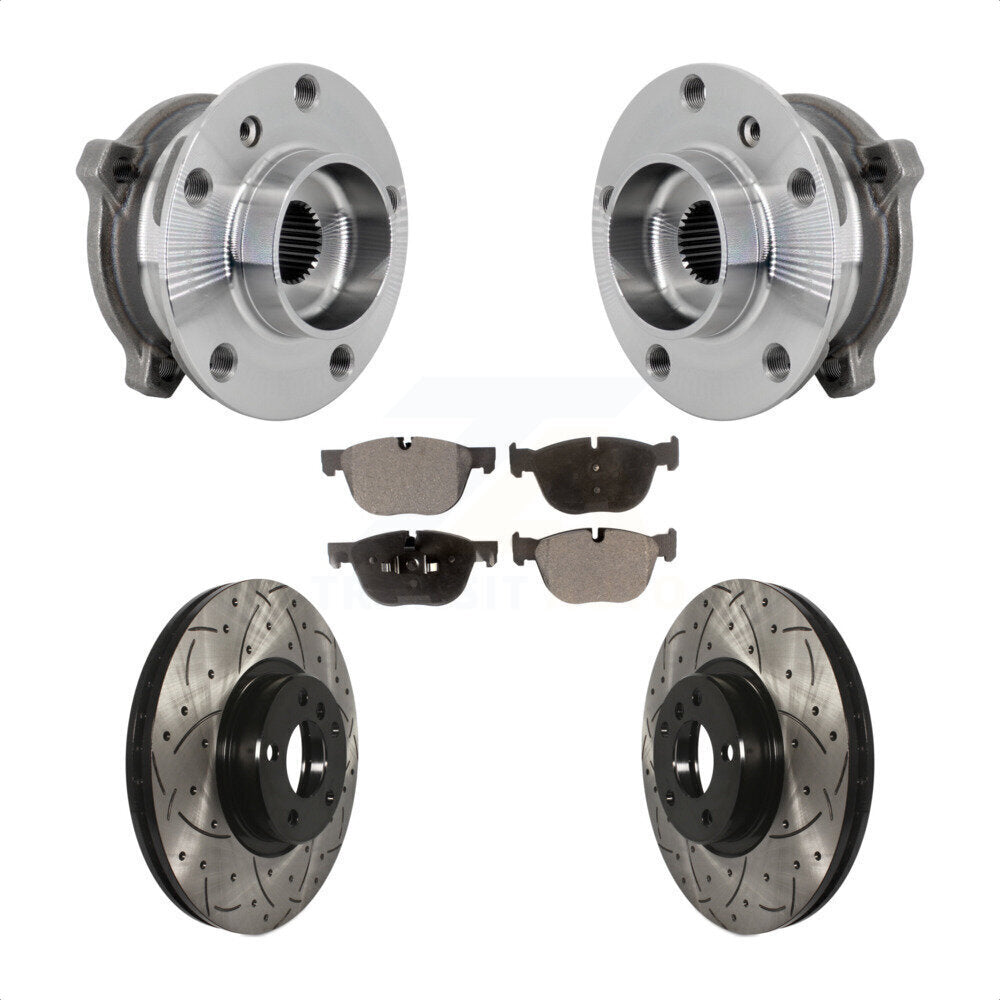 Front Hub Bearing Assembly Drill Slot Brake Rotor Pad Kit For BMW X5 X6 M12 x 1.25 Thread KBB-132779